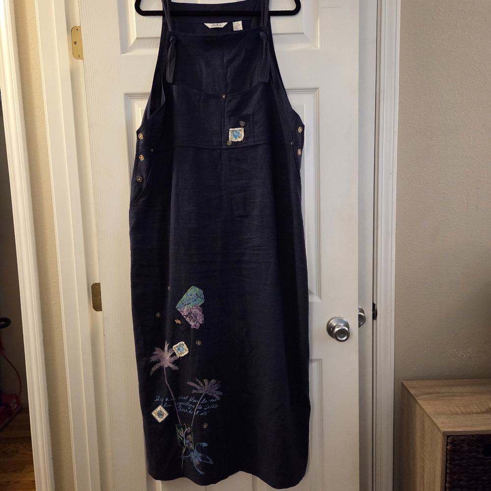 Natalie & Me‎ Weekend XL linen/rayon blue maxi dress coastal beach artsy cottage